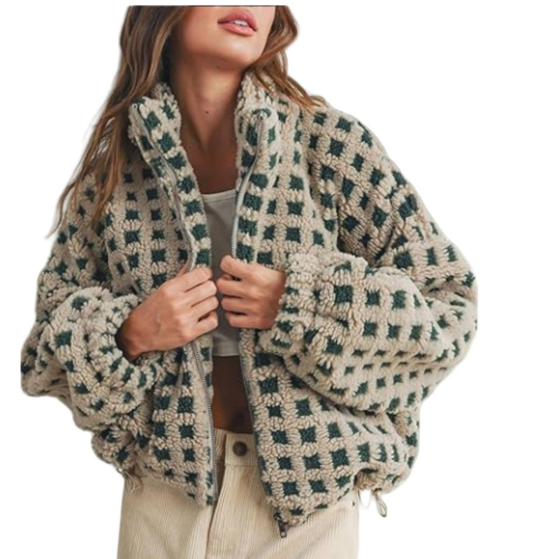 Checkered Gingham Sherpa Jacket