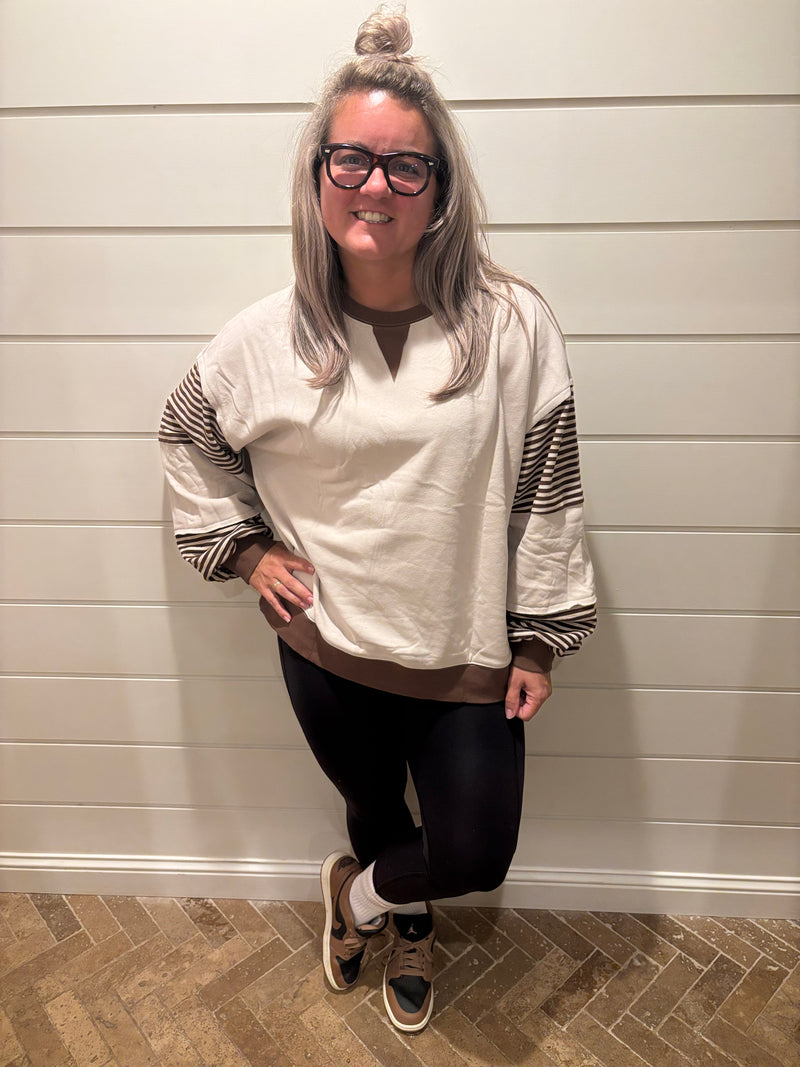 Striped Colorblock Patchwork Drop Shoulder Sweatshirt