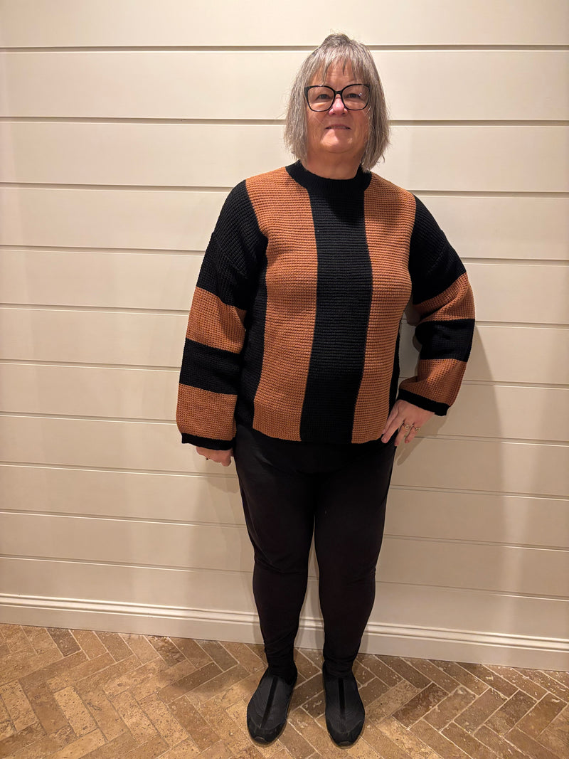 Color block striped knit sweater