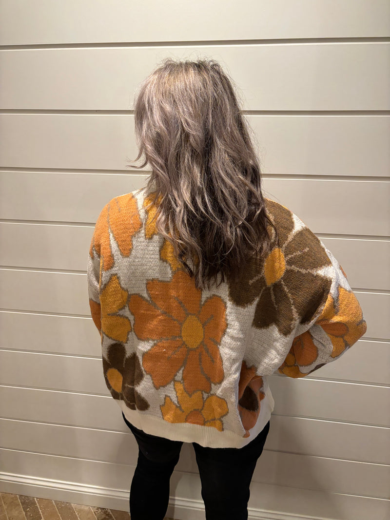 Flower Pattern Round Neck Sweater