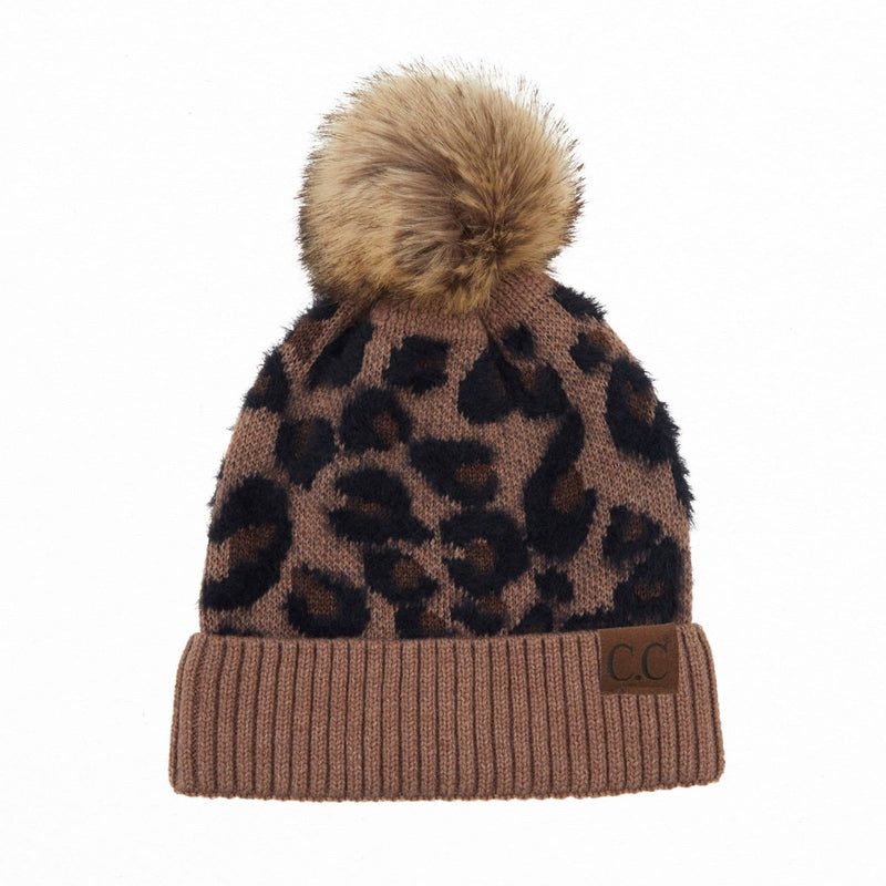 CC Beanie Leopard Winter Hat Ivory Adult