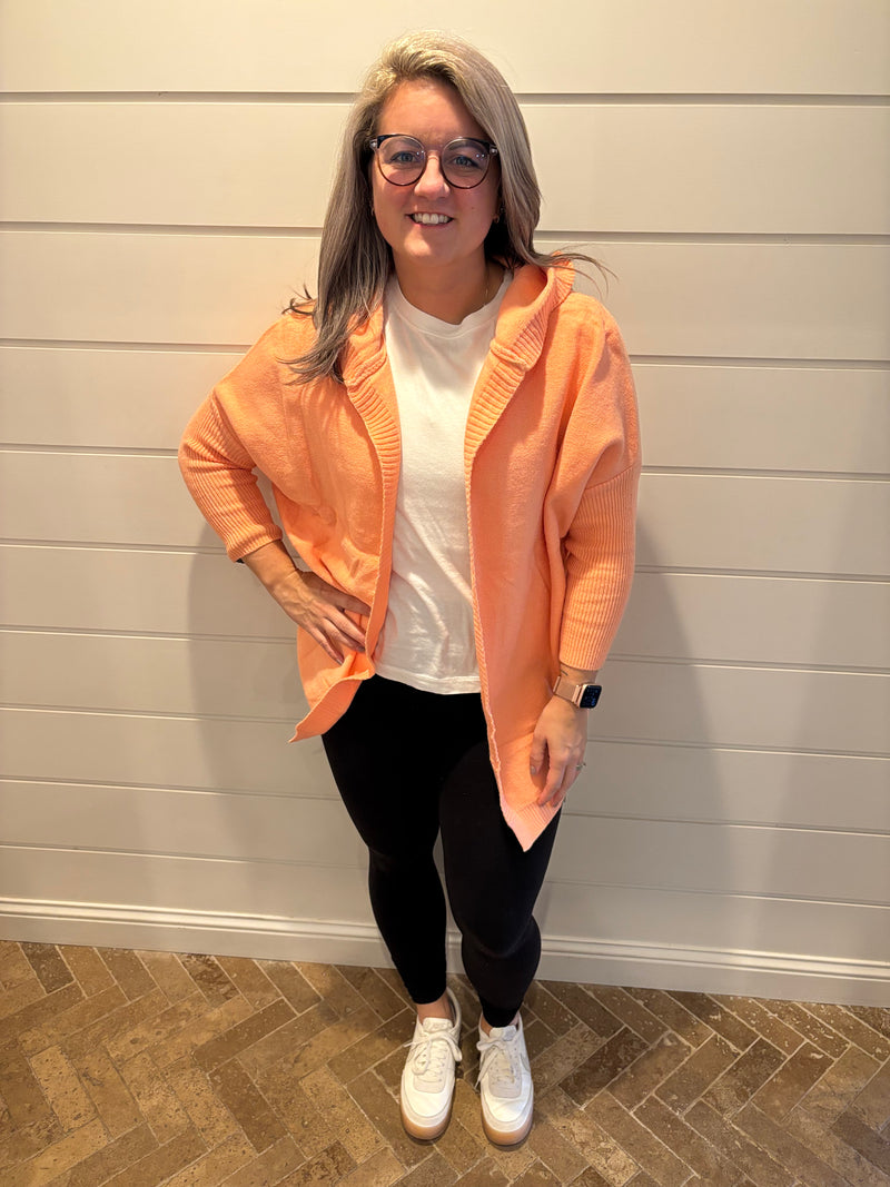 Fall soft knitted hooded sweater cardigan coat