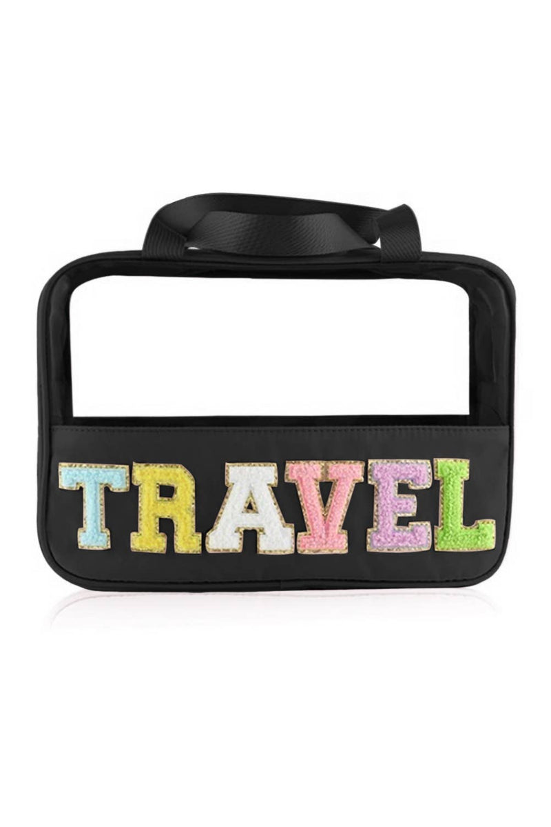 TRAVEL Chenille Letter Clear PVC Makeup Bag