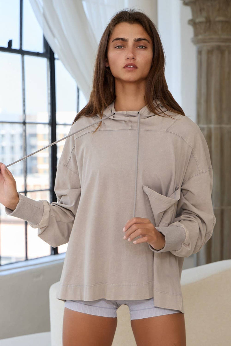 IT2401A Drawstring High Neck Oversized Hoodie