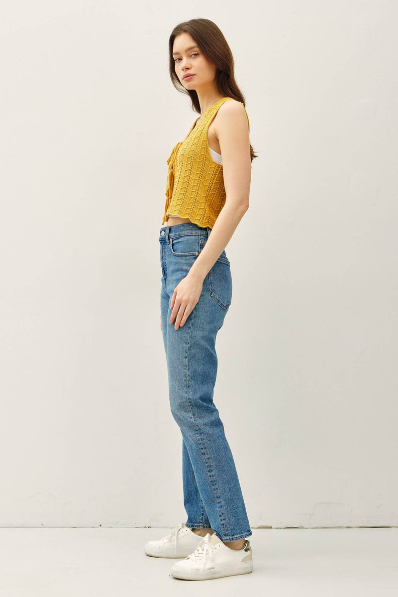 WAVY KNIT TIE FASTENING VEST