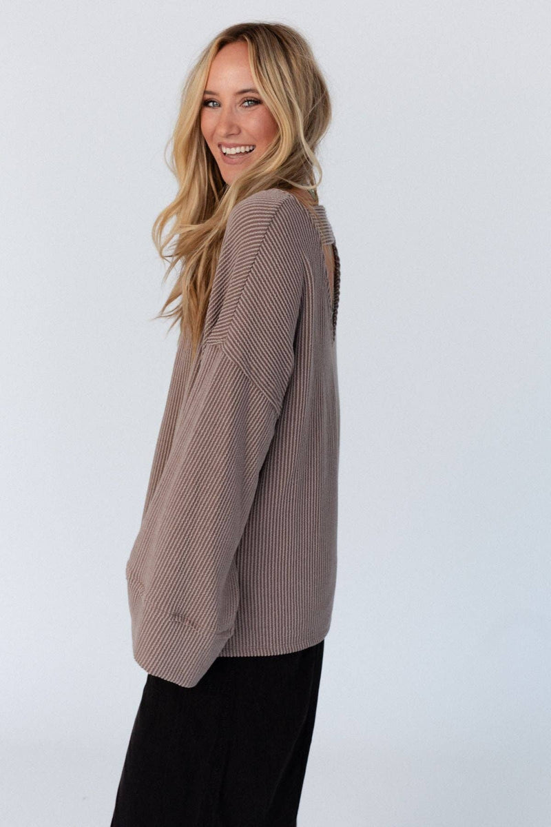 Love It Round Neckline Textured Top - Mocha