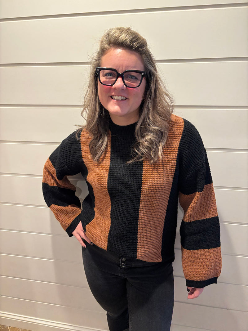 Color block striped knit sweater