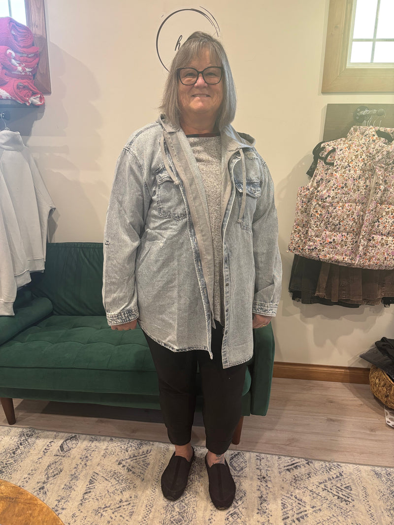 Oversized Hooded Denim Shirt