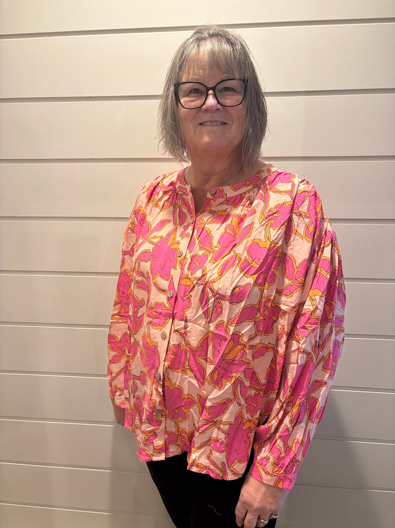 Floral Batwing Sleeve Buttoned Shirt