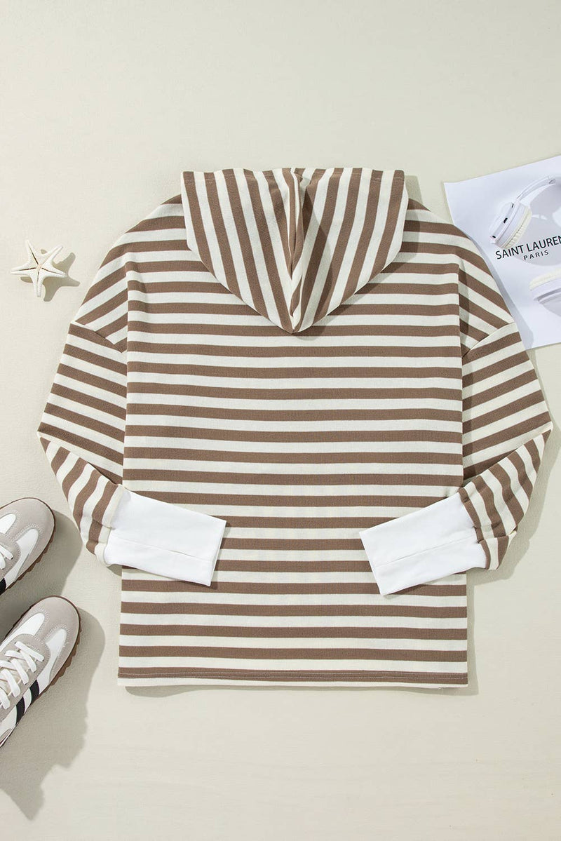 Women's Plus Size Striped Button-Up Long Sleeve Hoodie