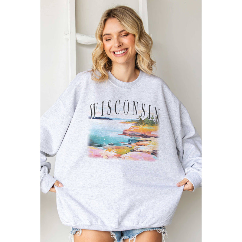 WISCONSIN RIVERSCAPE Oversized Graphic Sweatshirt