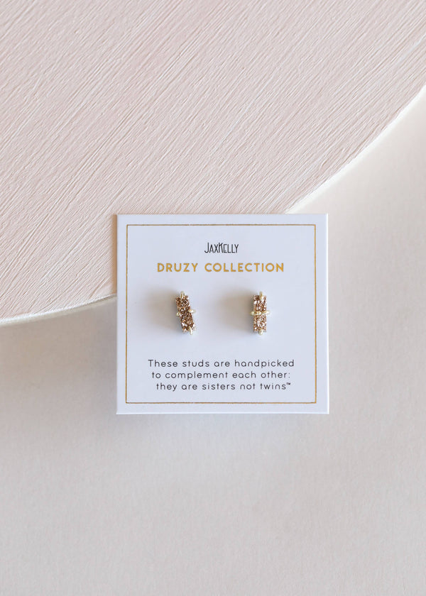 Druzy Bar - Rose Gold - Gold Earrings