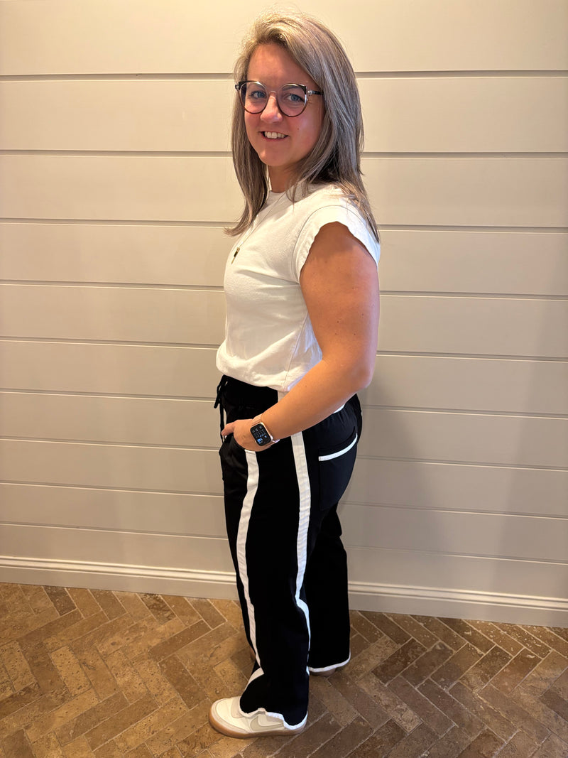 Y2k drawstring stripe contrast workout wide-leg pants