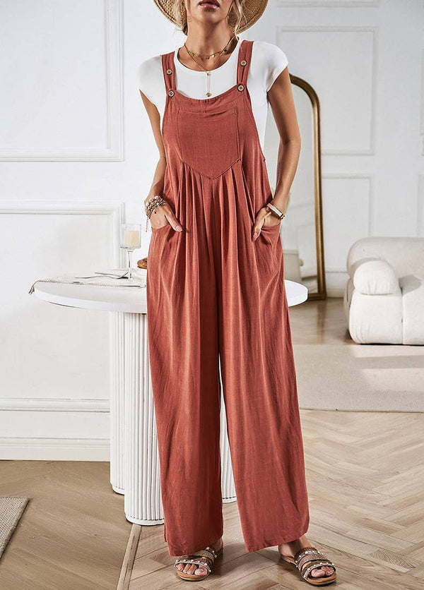 Button Detail Wide leg Overall Jumpsuit
