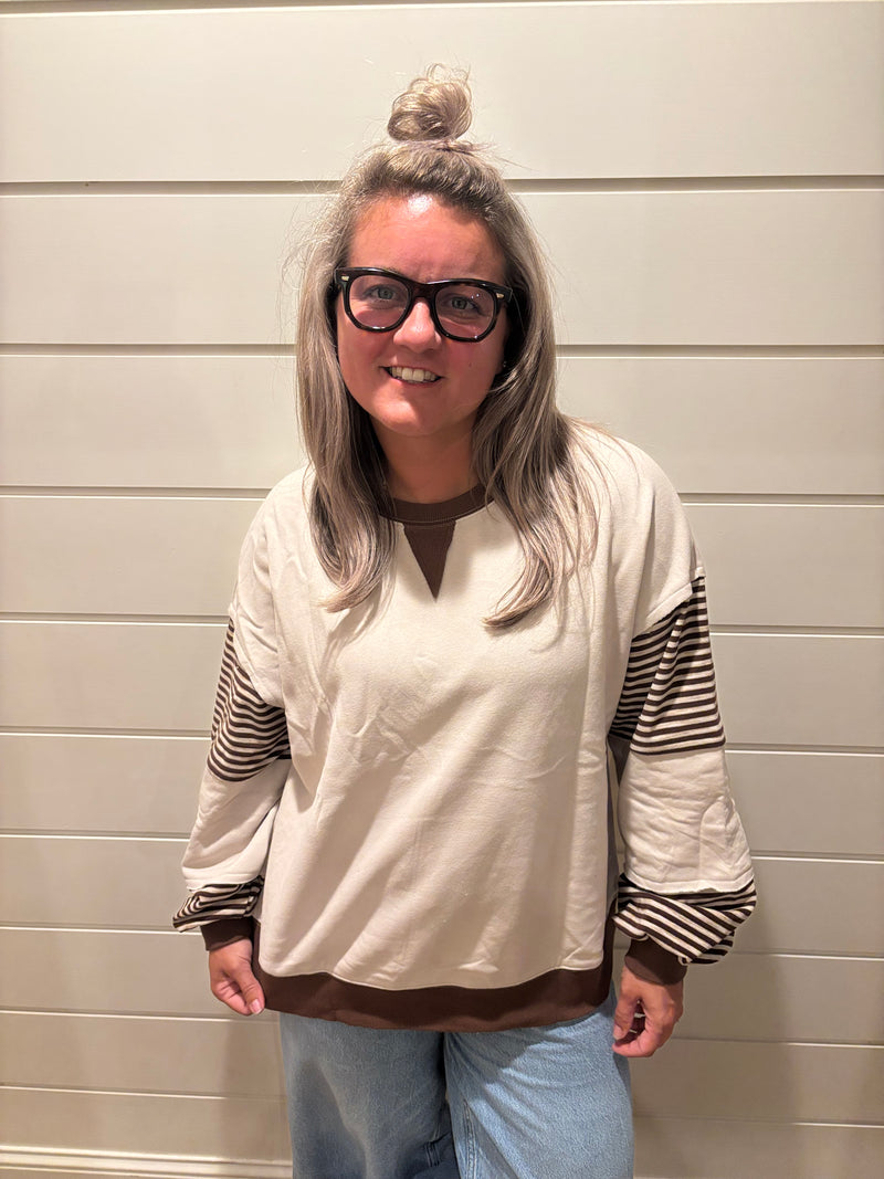 Striped Colorblock Patchwork Drop Shoulder Sweatshirt