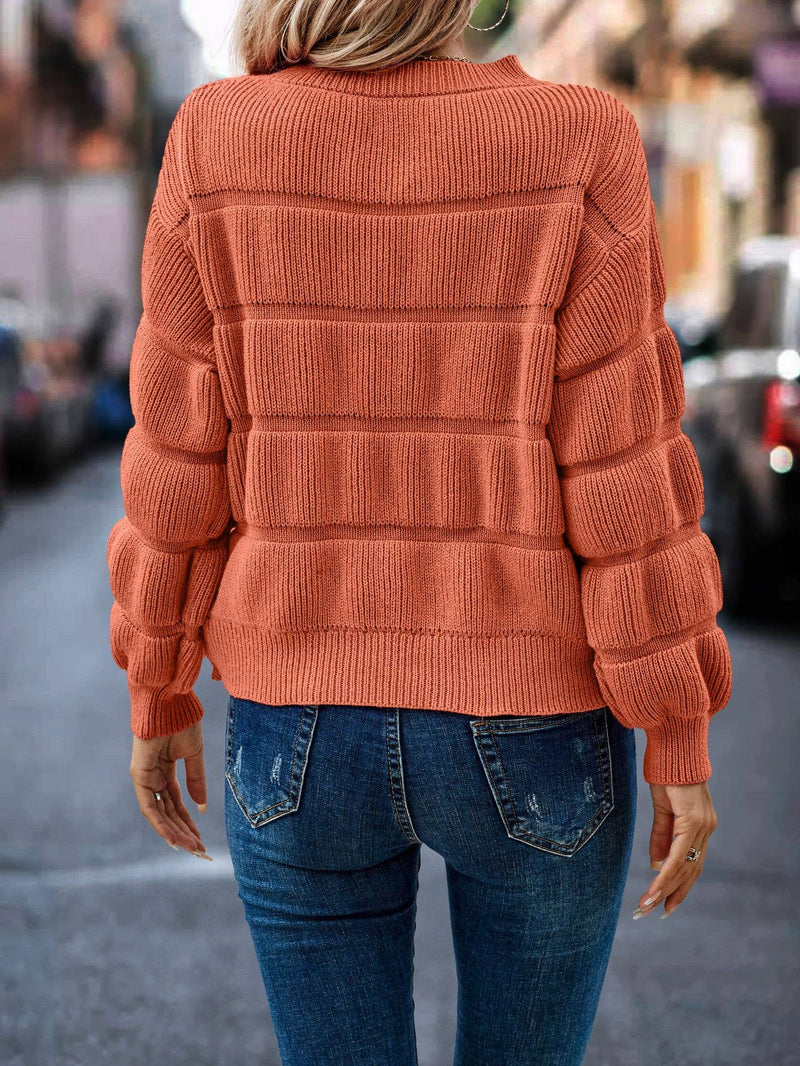 Chunky Ribbed Knit Bubble Sweater: Orange