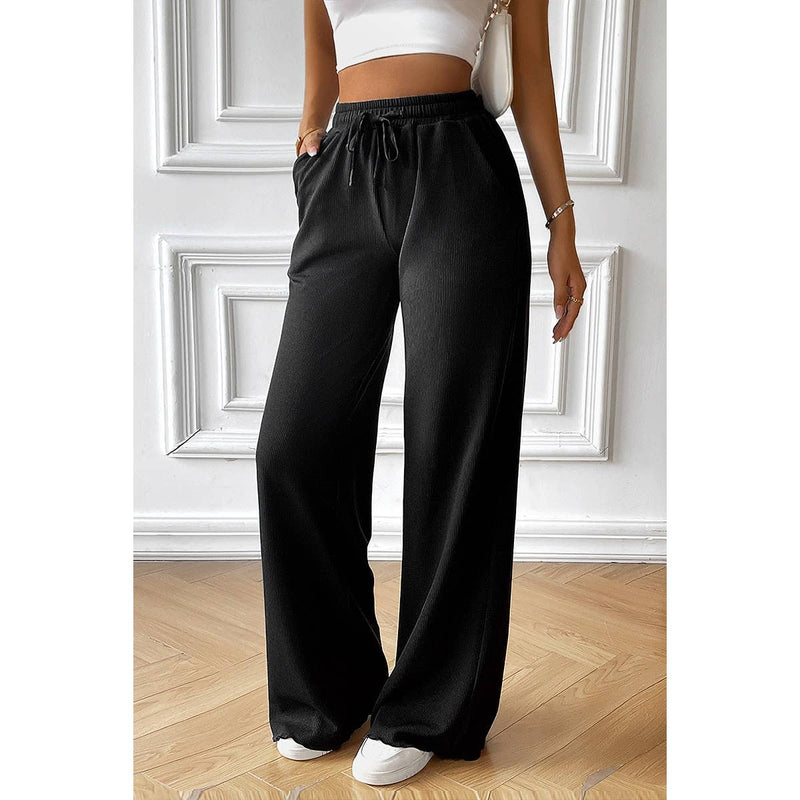 Straight Leg Elastic Waist Belt Solid Casul Pant