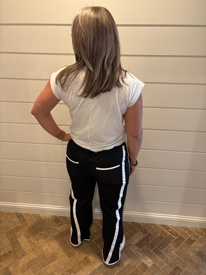 Y2k drawstring stripe contrast workout wide-leg pants