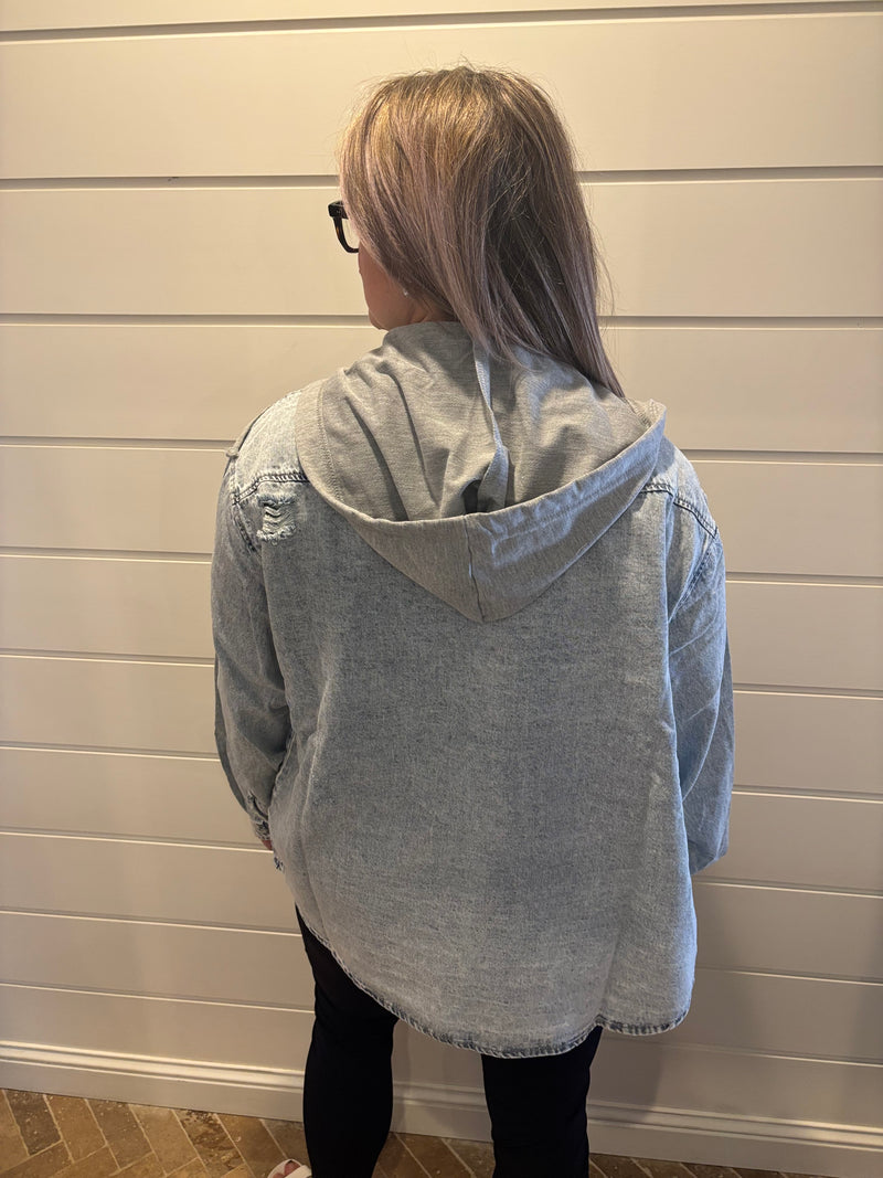 Oversized Hooded Denim Shirt