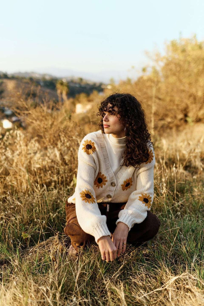 Sunflower Embroidered V Neck Cardigan