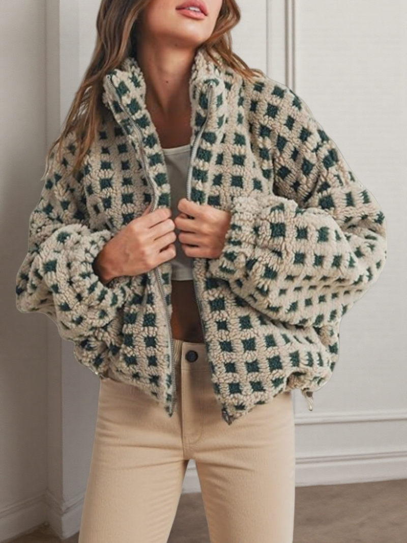 Checkered Gingham Sherpa Jacket