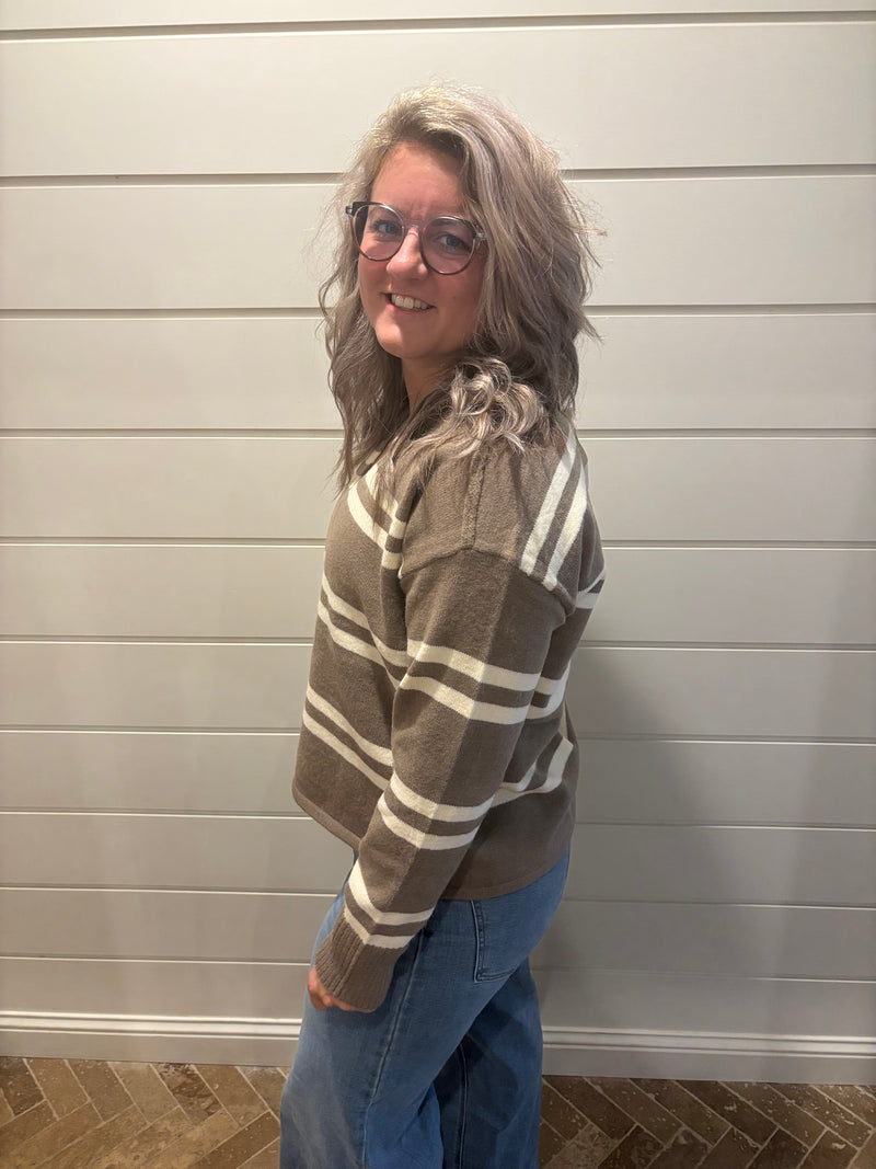 Notch Neck Stripe Sweater