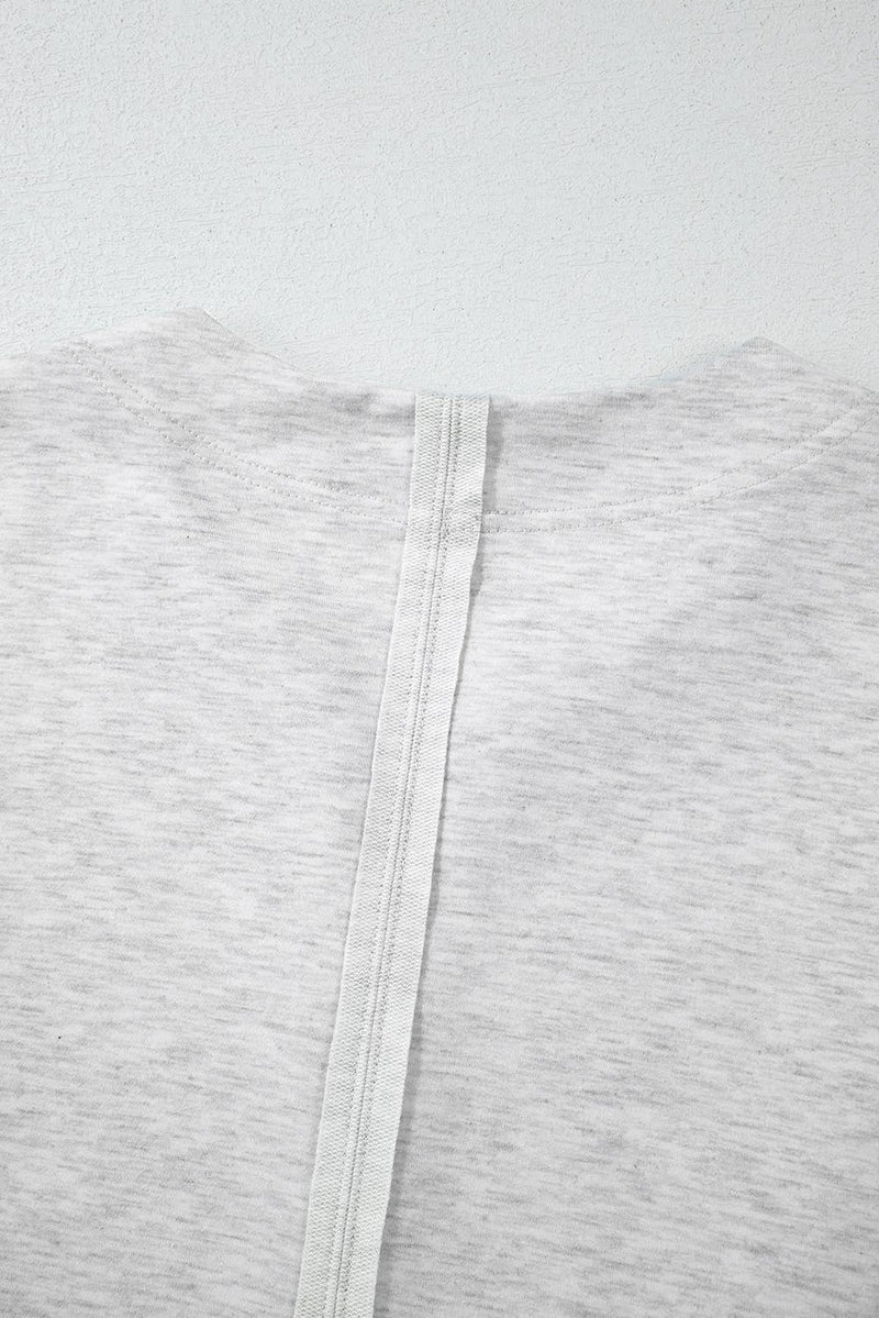 Two Tone Contrast Waffle Knit Patched Buttoned V Neck Top