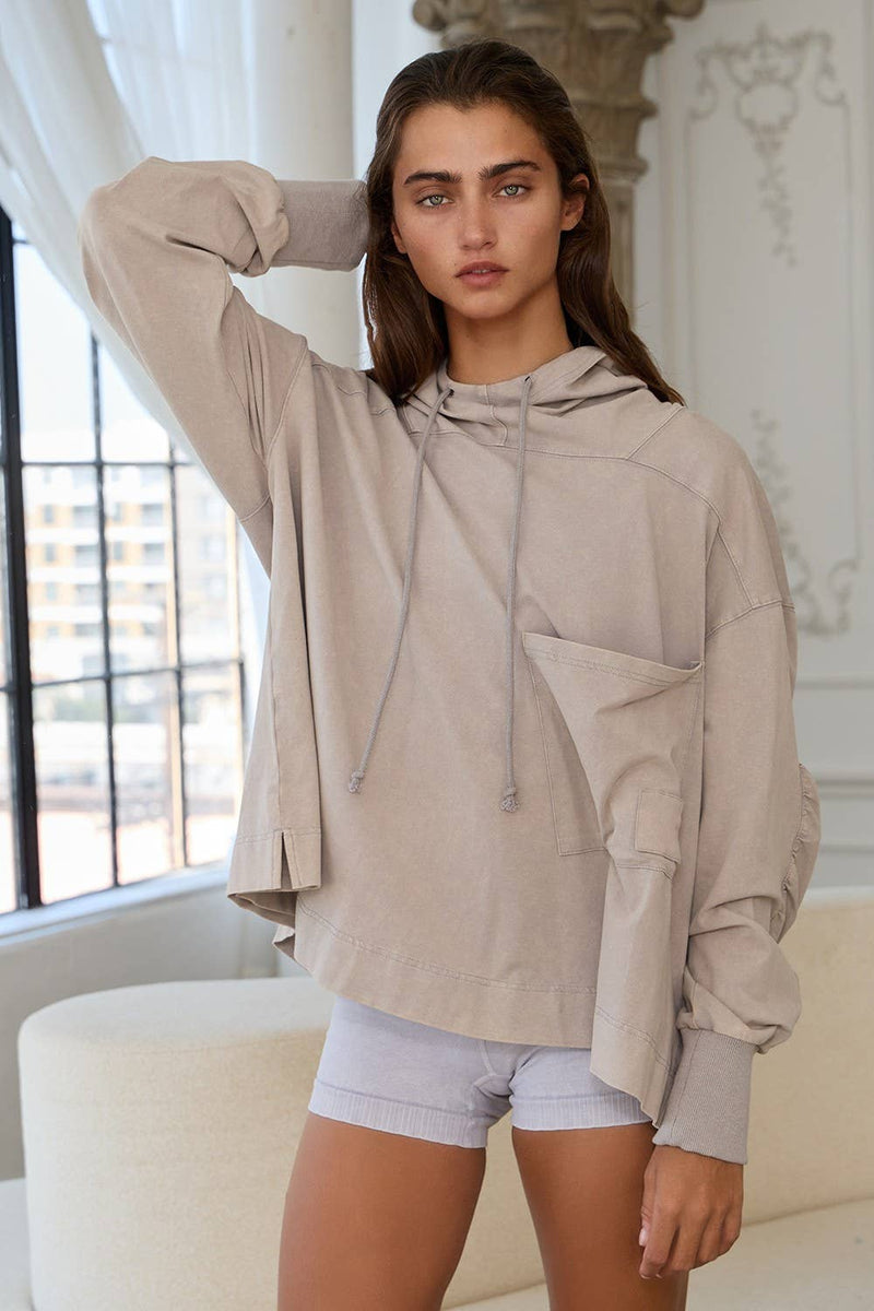 IT2401A Drawstring High Neck Oversized Hoodie