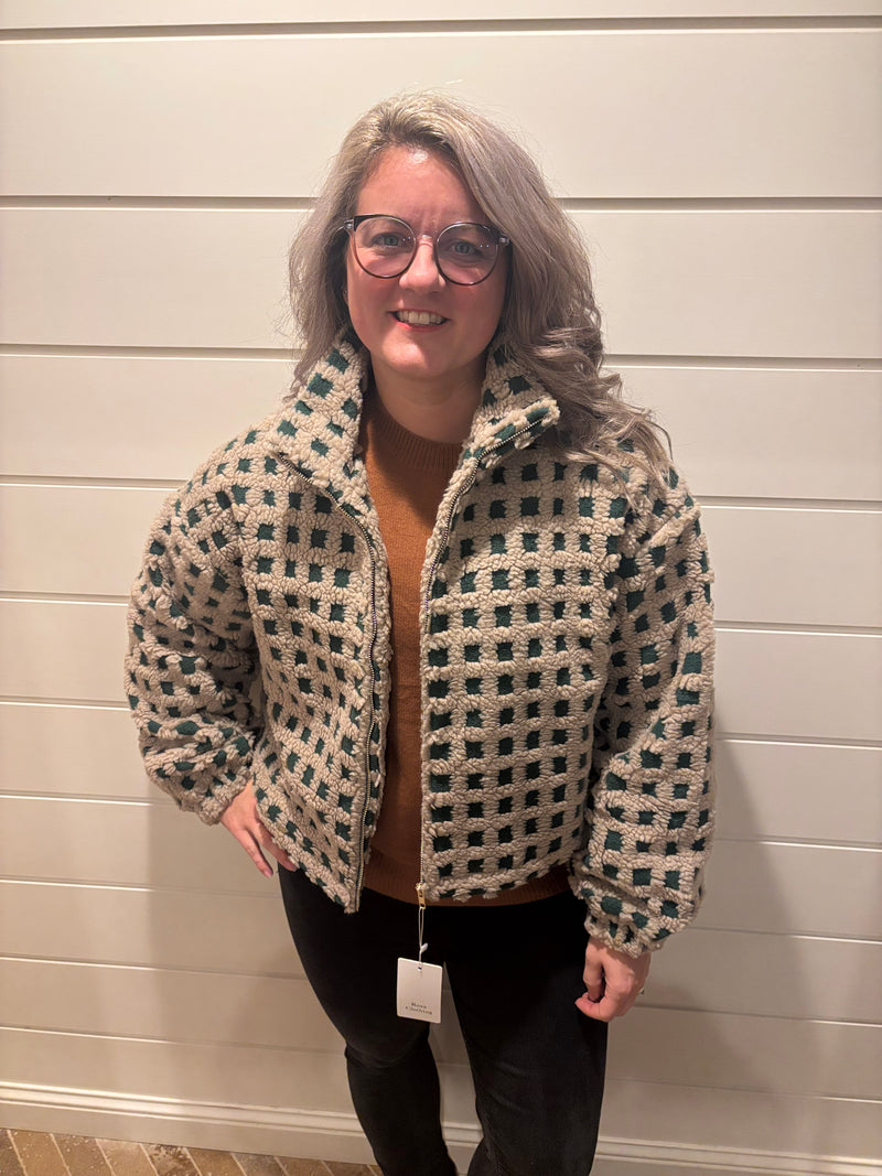 Checkered Gingham Sherpa Jacket