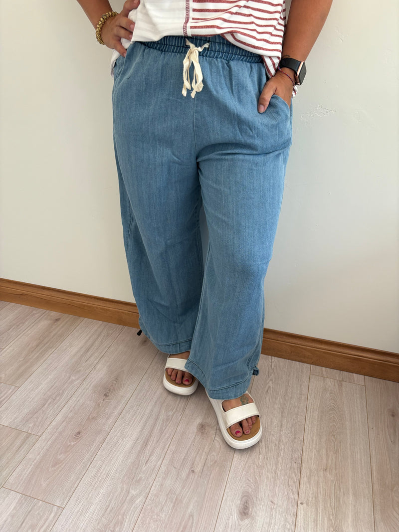 So Comfy Wide Leg Cropped Pant - Denim