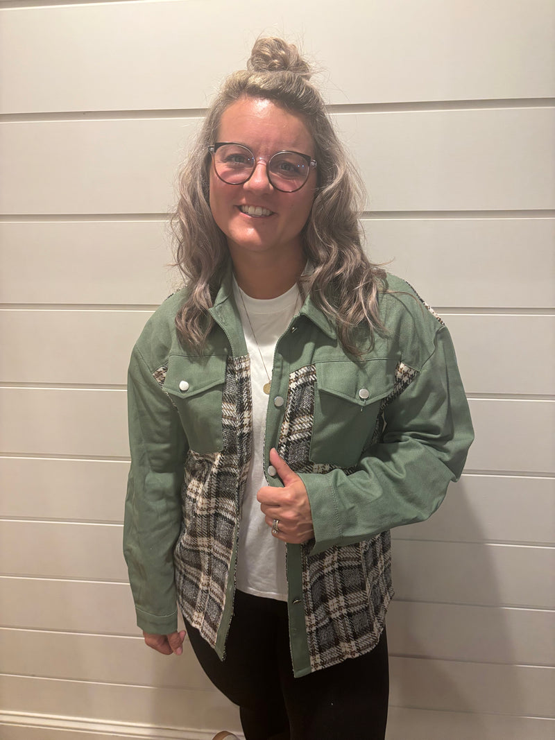 Plaid Splicing Open Button Jacket ZZKF1085