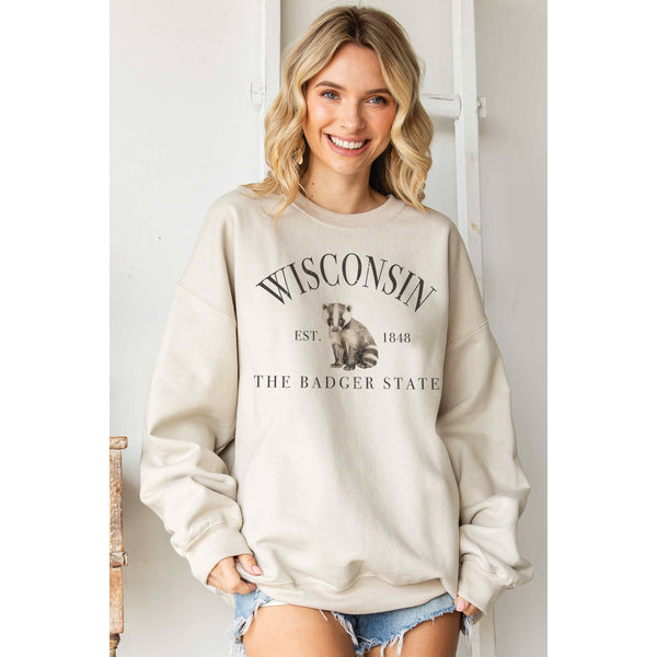 WISCONSIN THE BADGER STATE Oversized Graphic Sweatshirt
