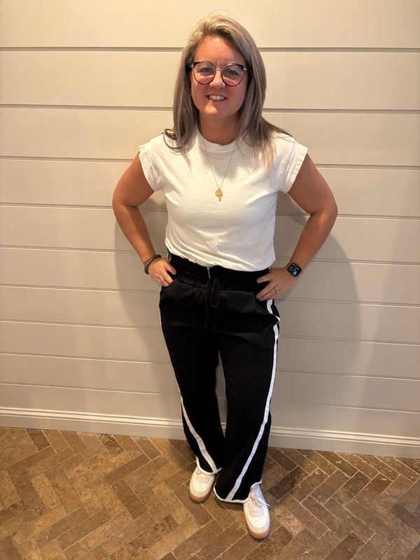 Y2k drawstring stripe contrast workout wide-leg pants