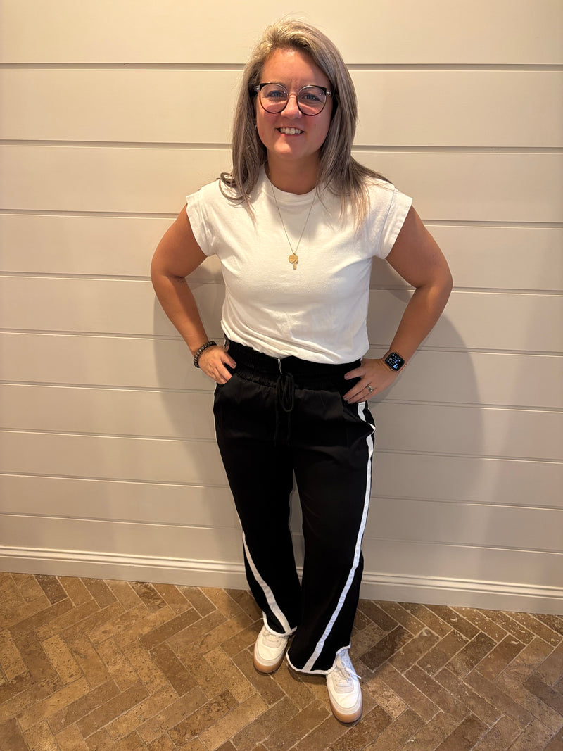 Y2k drawstring stripe contrast workout wide-leg pants