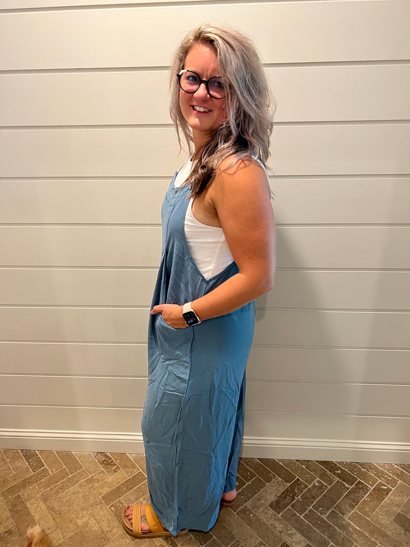 Button Detail Wide leg Overall Jumpsuit