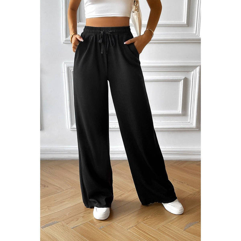 Straight Leg Elastic Waist Belt Solid Casul Pant