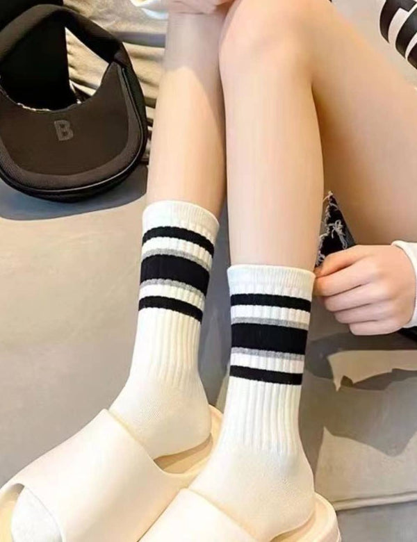 Ladies Color Block Stripe Over Ankle Socks SKASC4161