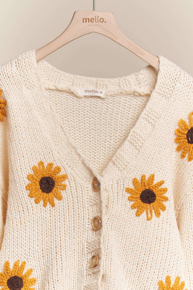 Sunflower Embroidered V Neck Cardigan