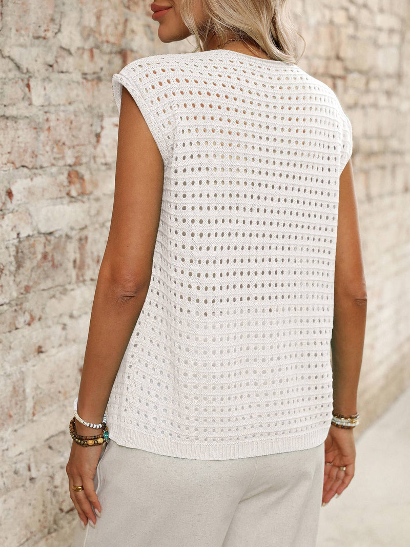 Open Knit Front Tie Vest Top G5-TP286