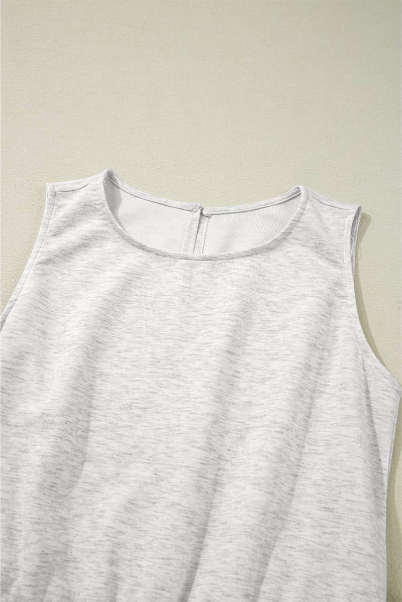 Solid Crew Neck Drawstring High Waist Sleeveless Jumpsuit