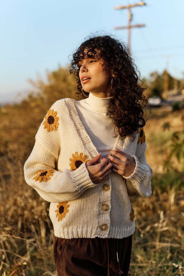 Sunflower Embroidered V Neck Cardigan