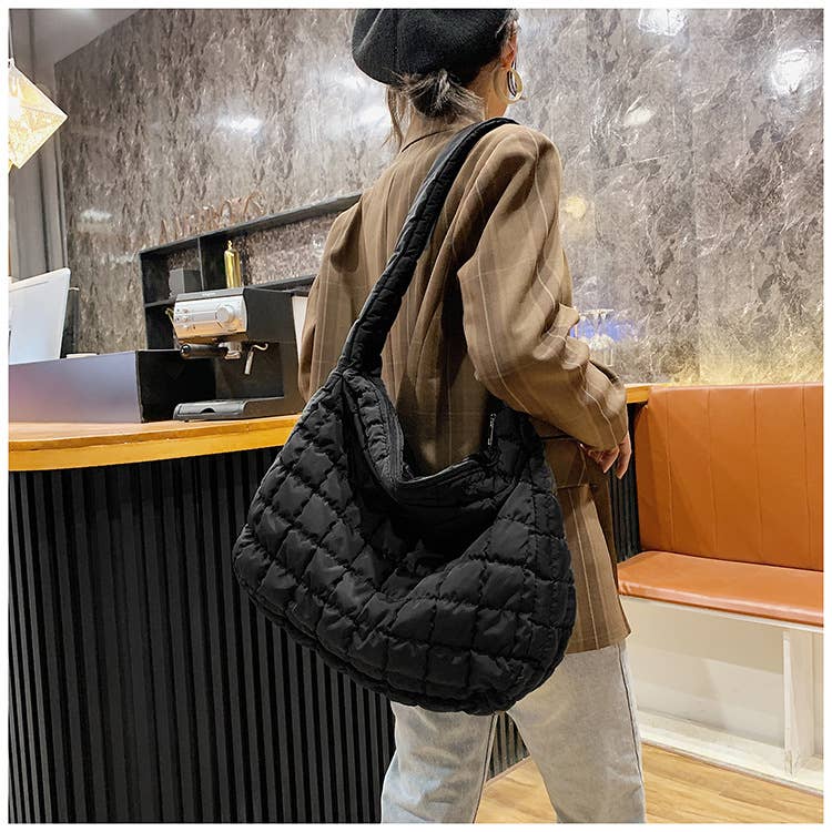 Quilted Zipper Large Shoulder Bag