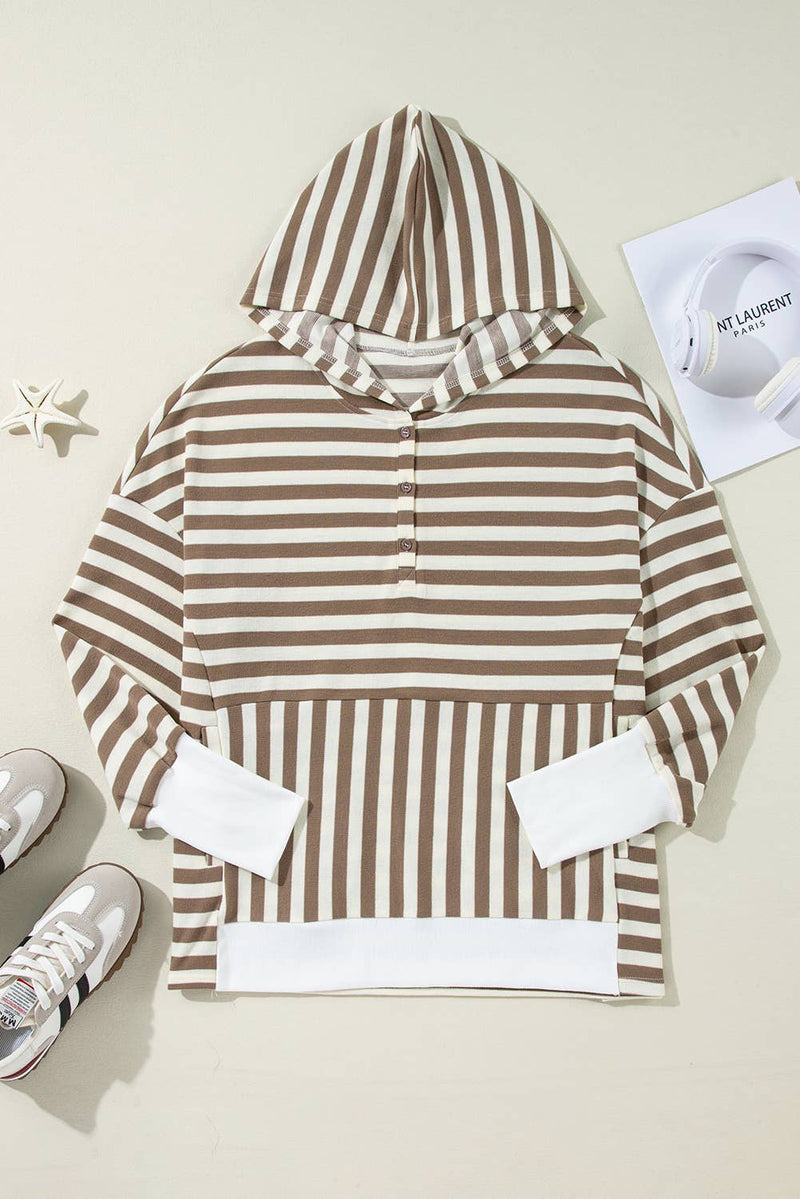 Women's Plus Size Striped Button-Up Long Sleeve Hoodie