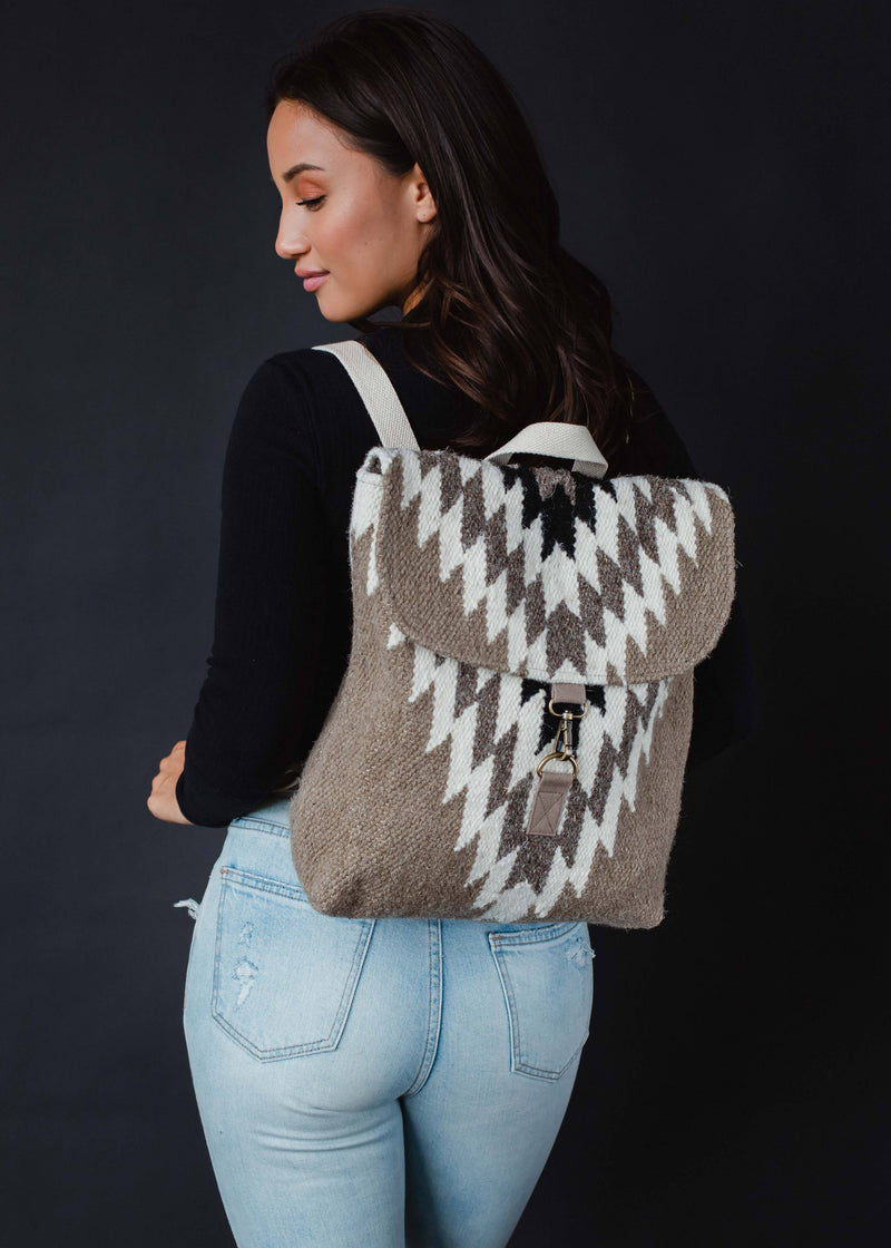 Taupe, Cream & Black Aztec Backpack