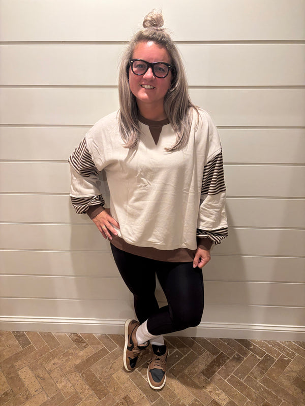 Striped Colorblock Patchwork Drop Shoulder Sweatshirt
