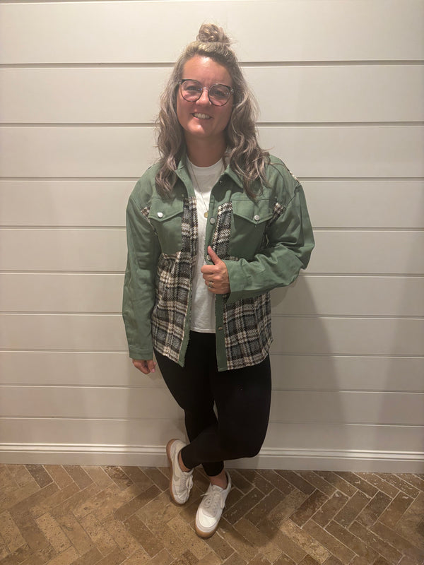 Plaid Splicing Open Button Jacket ZZKF1085