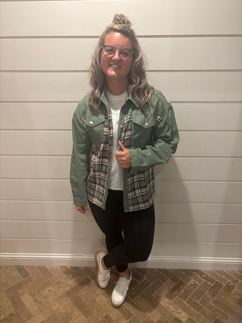 Plaid Splicing Open Button Jacket ZZKF1085