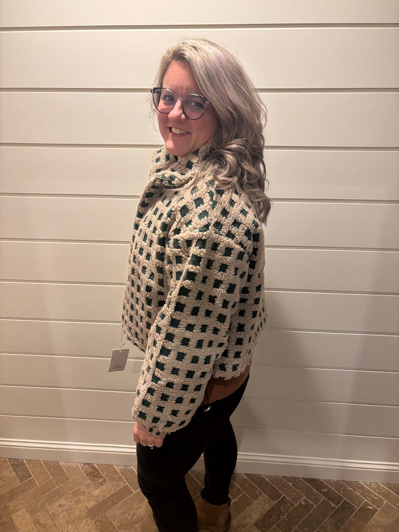 Checkered Gingham Sherpa Jacket