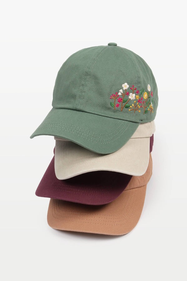 Flowers Side Embroidery Cotton Baseball Cap