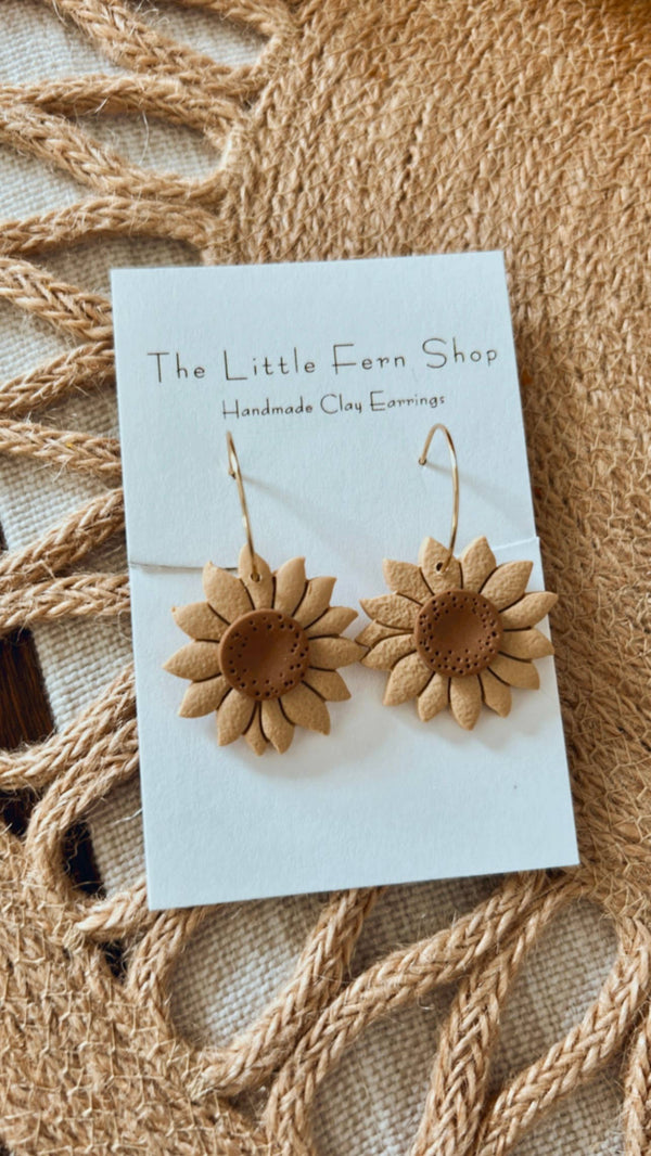 Handmade Sunflower Clay Hoops – Summer Floral Earrings